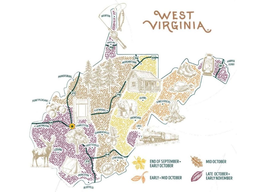 west virginia fall color forecast illustrated map.