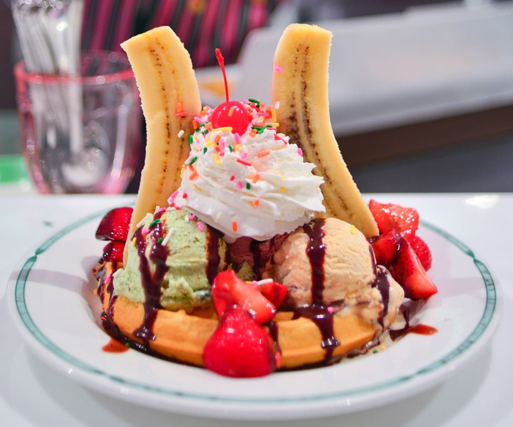 Colorful banana split sundae from Bones & Cones in Greenbrier Valley, WV, an affordable, family-friendly ice cream stop with sweet treats under $6.